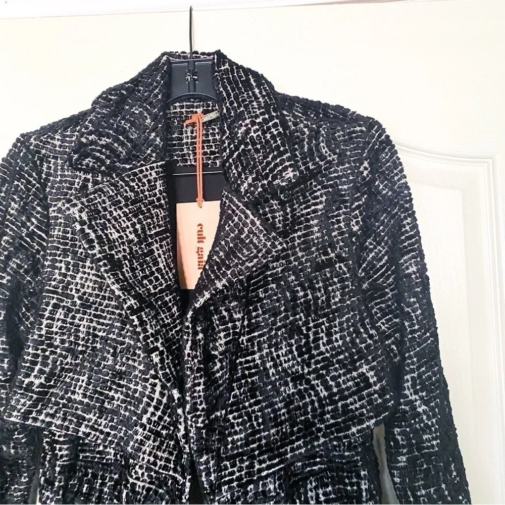 Cult Gaia Aya Matelassé Velvet Open-Back Coat Belted Long Black Size Small NWT - Picture 6 of 11